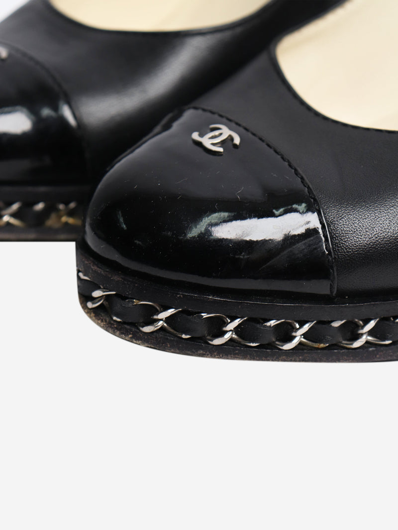 Black leather wedge pumps - size EU 39 Heels Chanel 