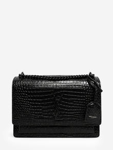 Black croc-embossed leather Sunset crossbody bag Cross-body Bags Saint Laurent 