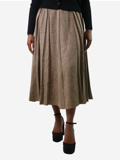 Brown pleated linen-blend skirt - size UK 12 Skirts Ralph Lauren 