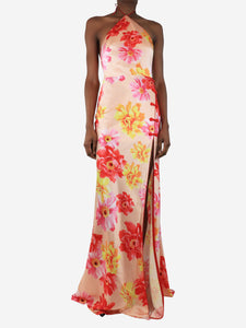 Sau Lee Sau Lee Peach floral satin maxi dress - size UK 6