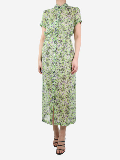Green sheer floral printed silk dress - size UK 12 Dresses Dries Van Noten 