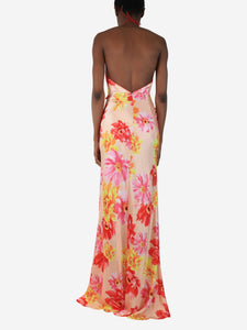 Sau Lee Sau Lee Peach floral satin maxi dress - size UK 6