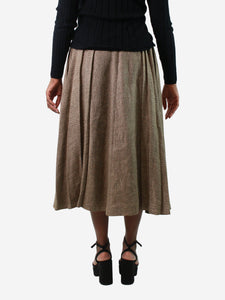 Ralph Lauren Brown pleated linen-blend skirt - size UK 12