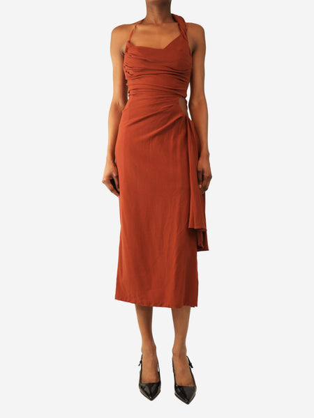 Rust Le Raphia draped midi dress - size UK 6 product image
