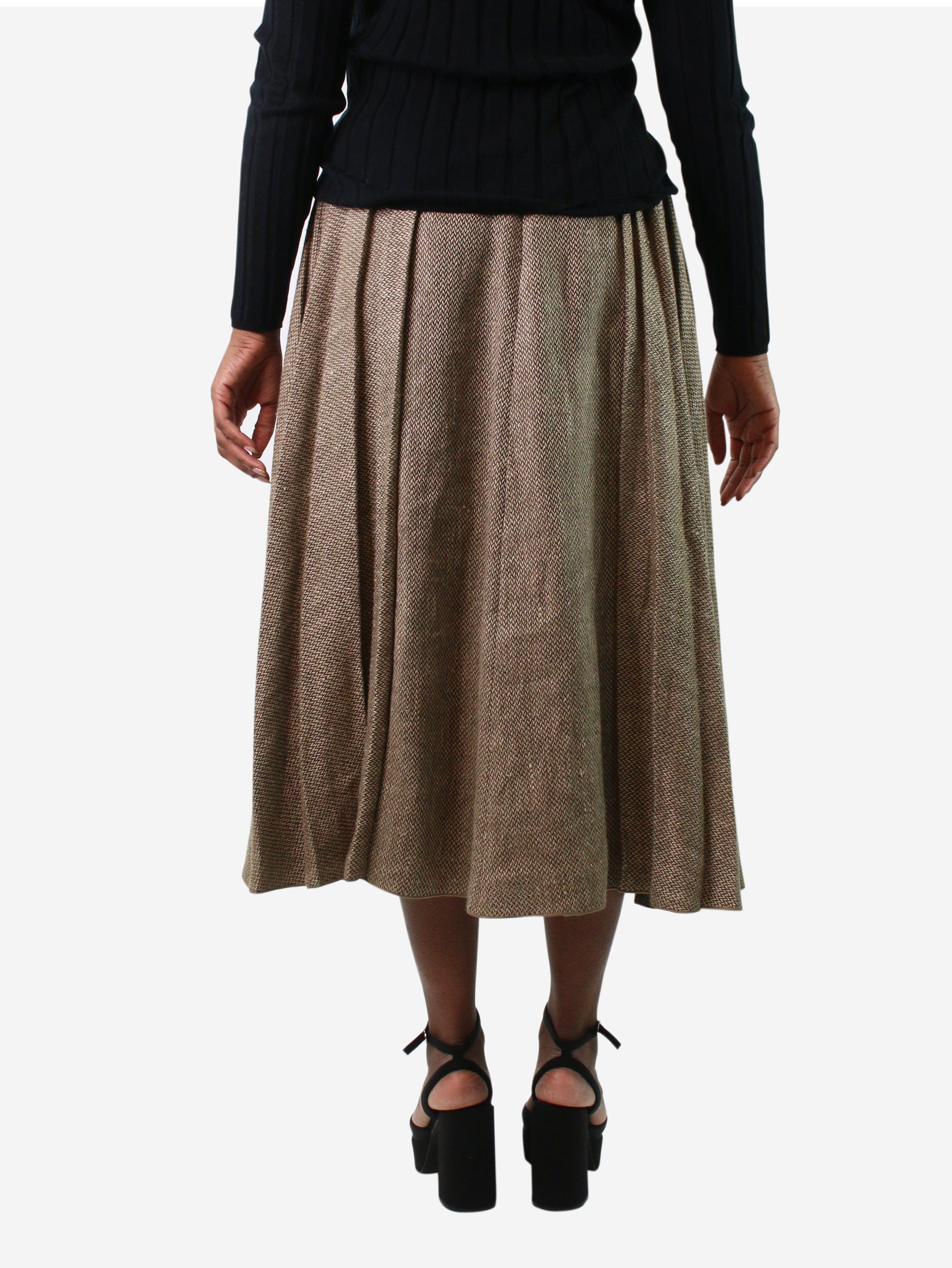 Brown pleated linen-blend skirt - size UK 12 Skirts Ralph Lauren 