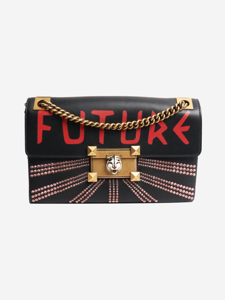 Black bejewelled Future leather chain shoulder bag product image
