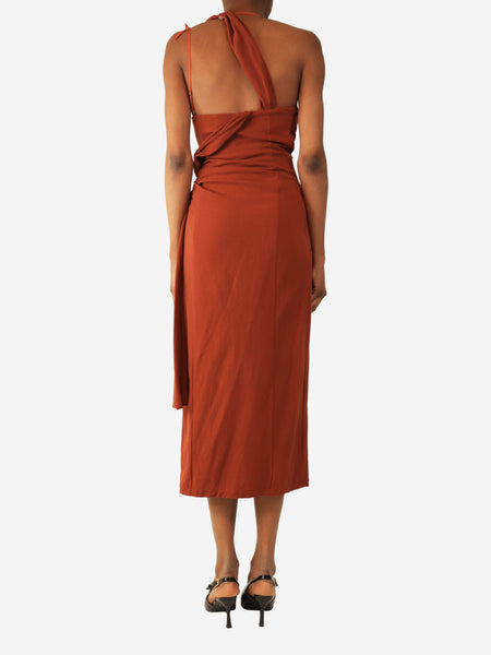 Rust Le Raphia draped midi dress - size UK 6 alternate image