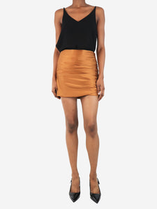 The Sei Brown silk ruched mini skirt - size UK 6