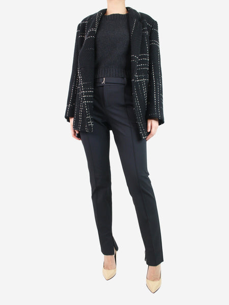 Black tailored trousers with belt and side-slit - size UK 10 alternate image