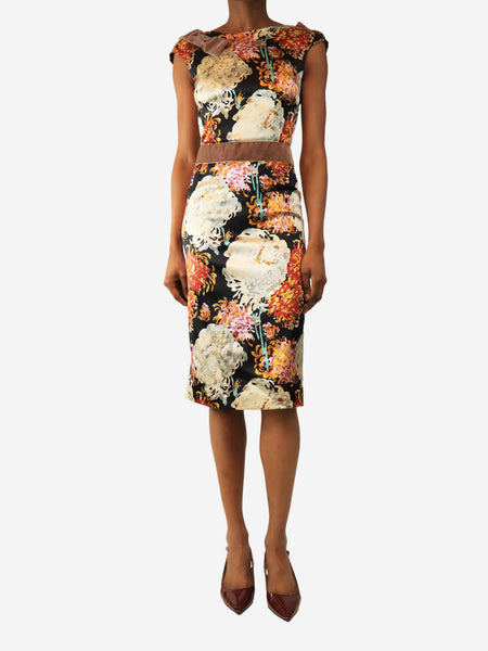 Multicolour sleeveless silk printed midi dress - size UK 8 product image