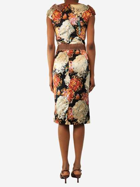 Multicolour sleeveless silk printed midi dress - size UK 8 alternate image