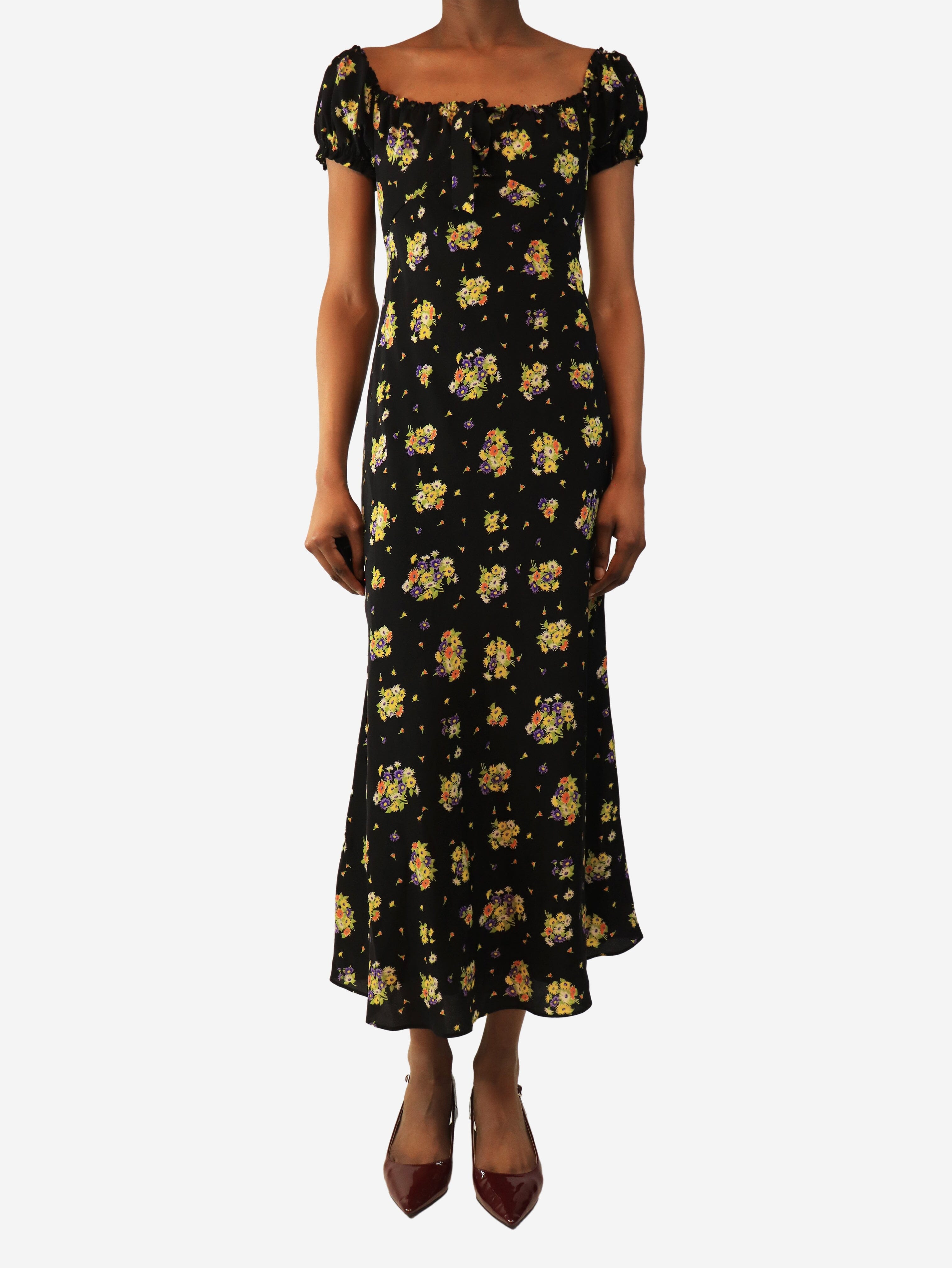 Black floral printed midi dress - size UK 8 Dresses Alessandra Rich 