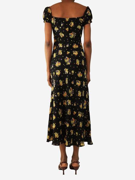 Black floral printed midi dress - size UK 8 alternate image