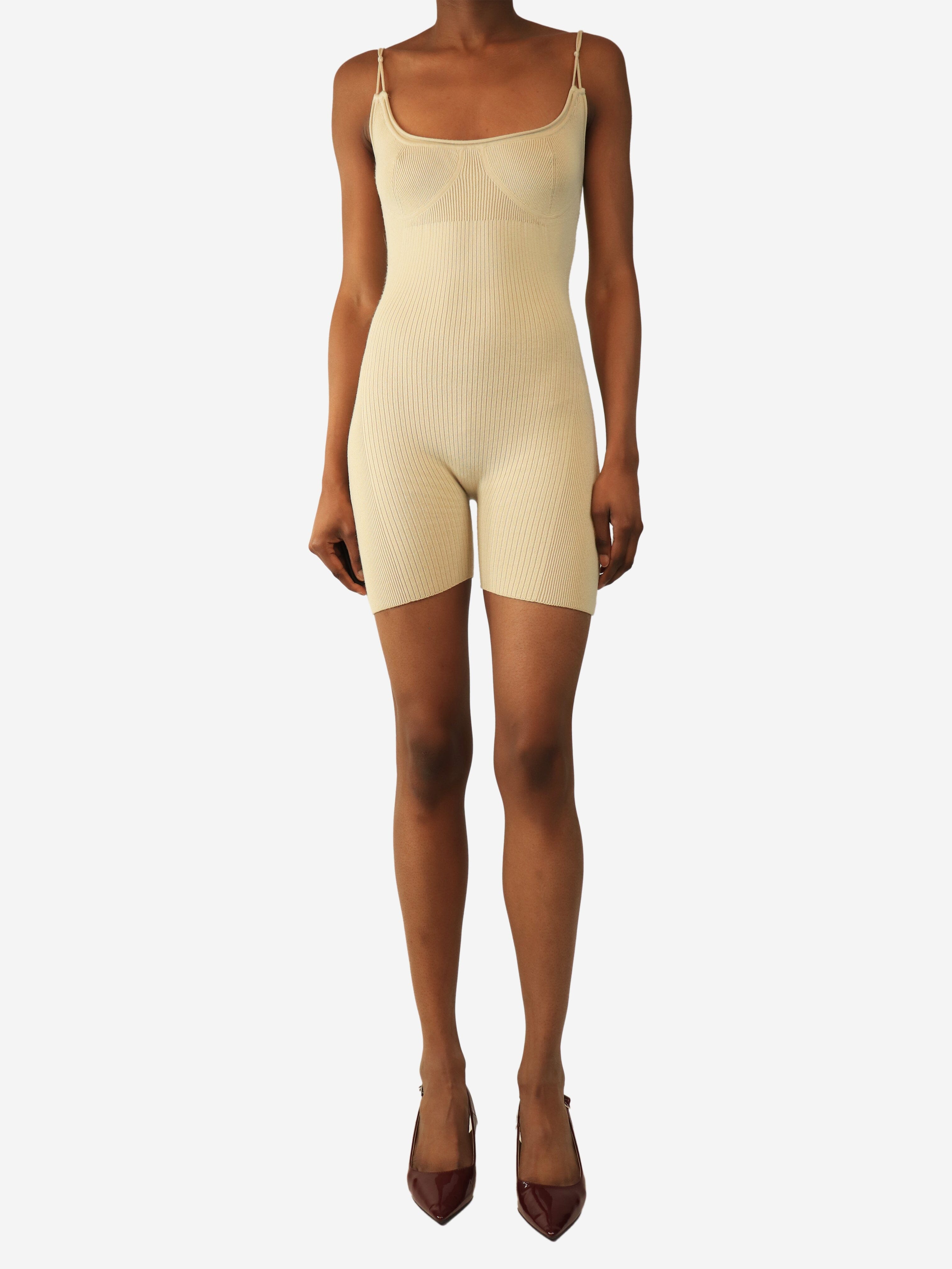 Beige ribbed knit playsuit - size UK 8 Dresses Jacquemus 