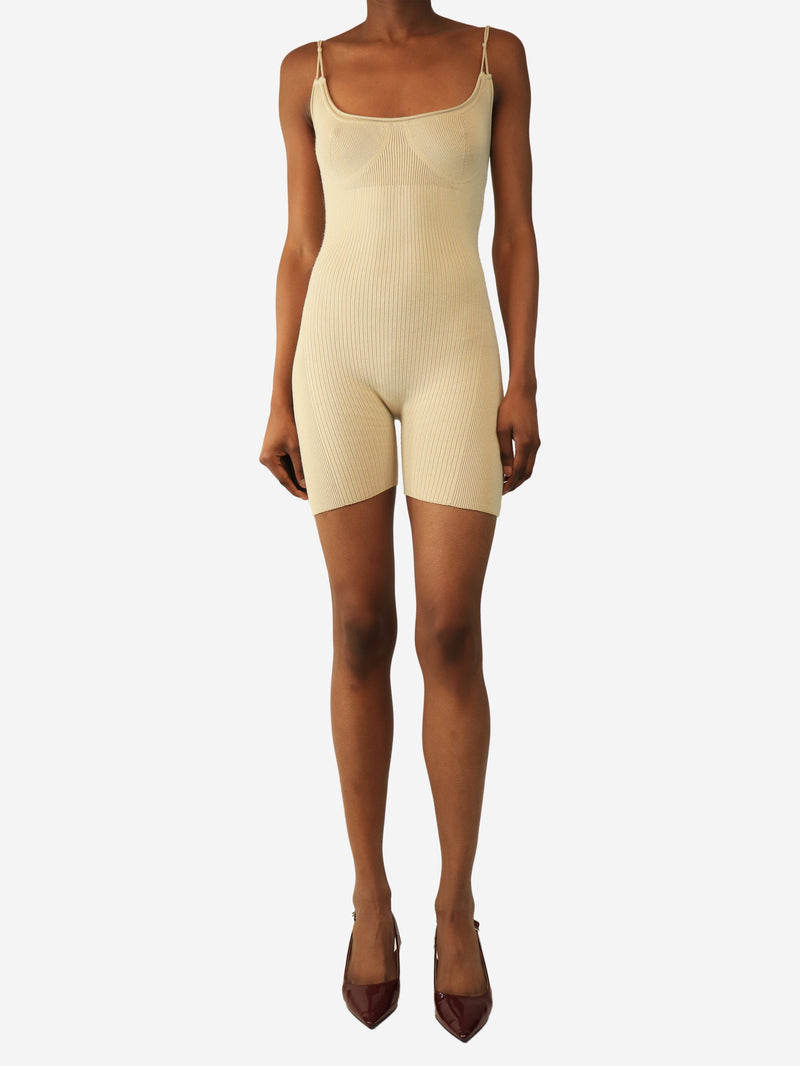 Beige ribbed knit playsuit - size UK 8 Dresses Jacquemus 