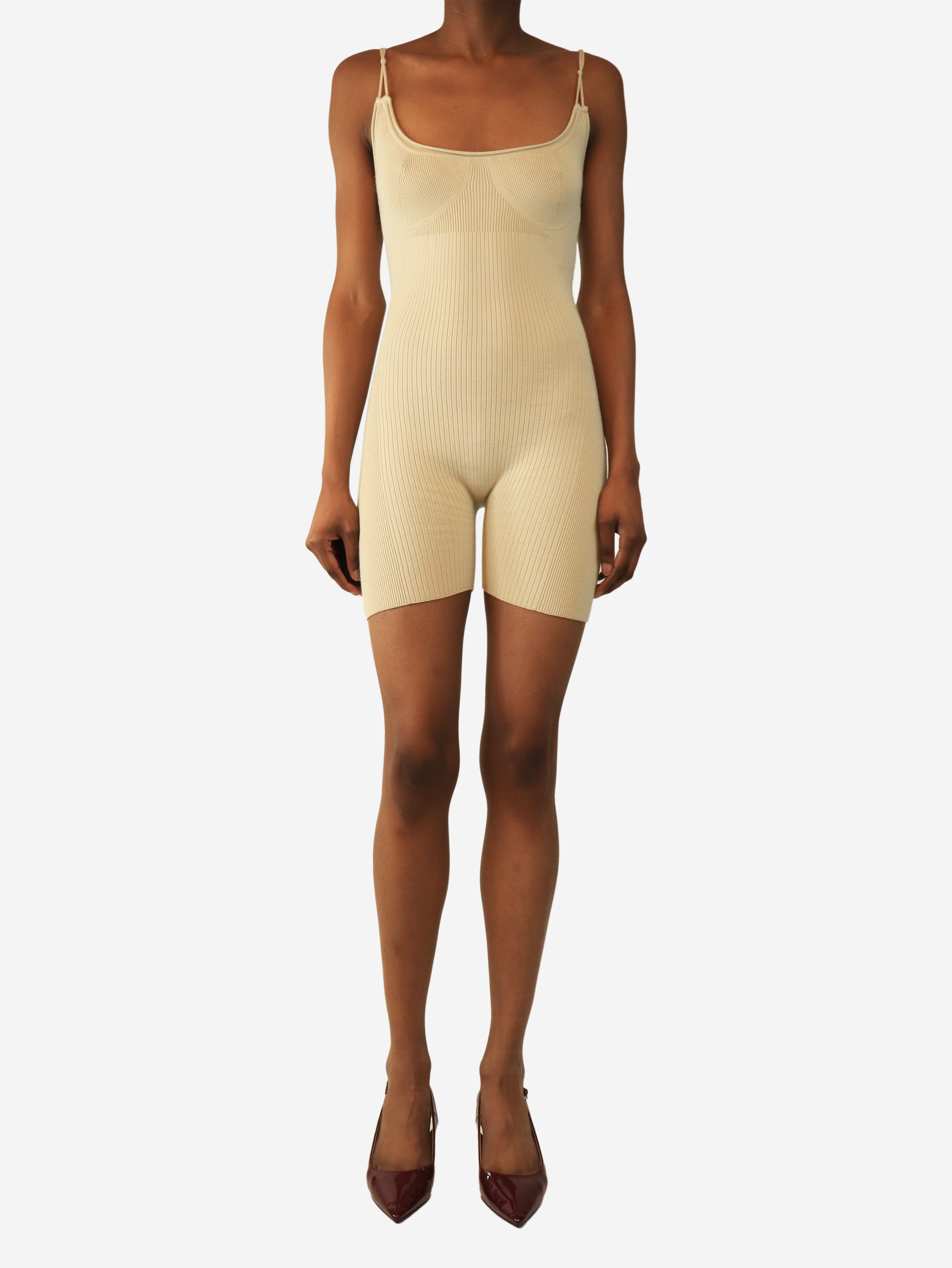 Beige ribbed knit playsuit - size UK 8 Dresses Jacquemus 