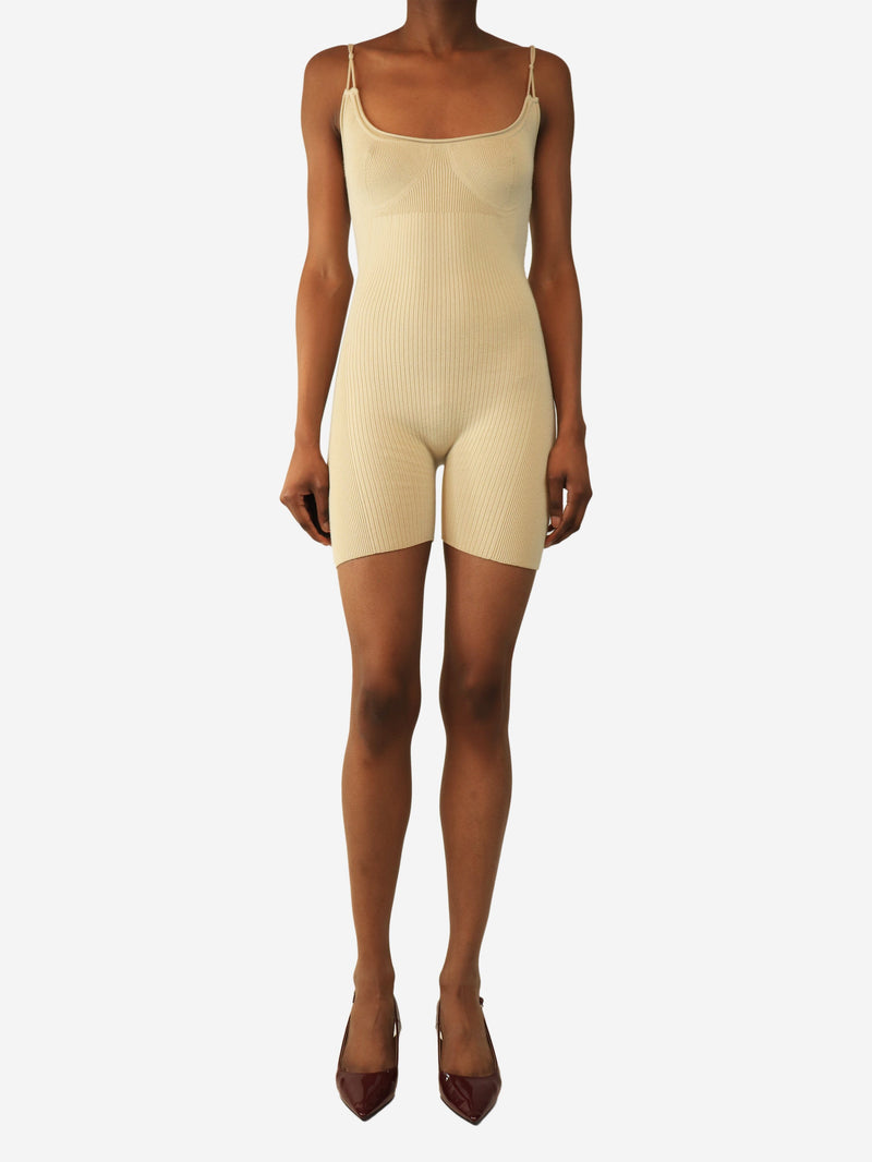 Beige ribbed knit playsuit - size UK 8 Dresses Jacquemus 