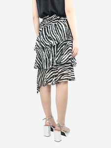 Isabel Marant Etoile Black zebra printed asymmetric midi skirt - size UK 10