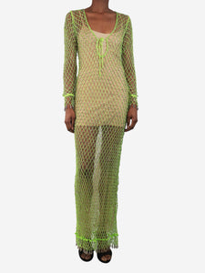 self-portrait self-portrait Green diamante-net maxi dress - size UK 8