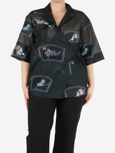 Black sheer floral patch Organza oversized shirt - size UK 6 Tops Ganni 