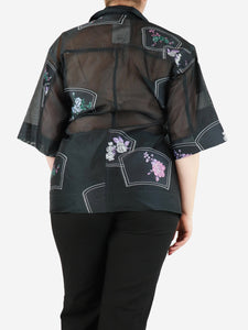 Ganni Black sheer floral patch Organza oversized shirt - size UK 6