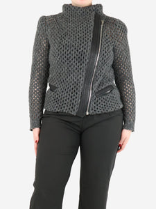 Iro Dark grey wool-blend perforated jacket - size UK 12