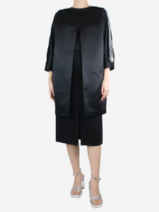 Amir Hossein Black embellished satin coat - size UK 10