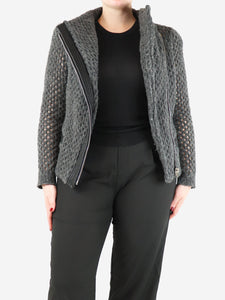 Iro Dark grey wool-blend perforated jacket - size UK 12