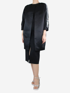 Amir Hossein Black embellished satin coat - size UK 10