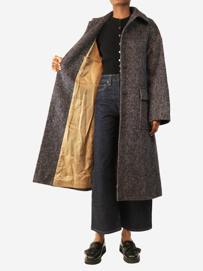 Navy Herringbone coat - size UK 4 Coats & Jackets Connolly 