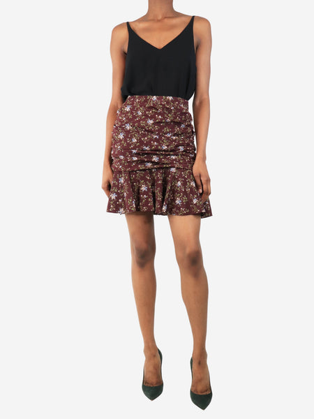 Plum ruched floral mini skirt - size UK 4 alternate image