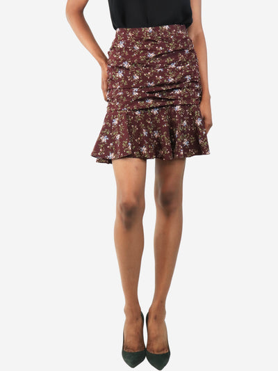 Plum ruched floral mini skirt - size UK 4 Skirts Veronica Beard 