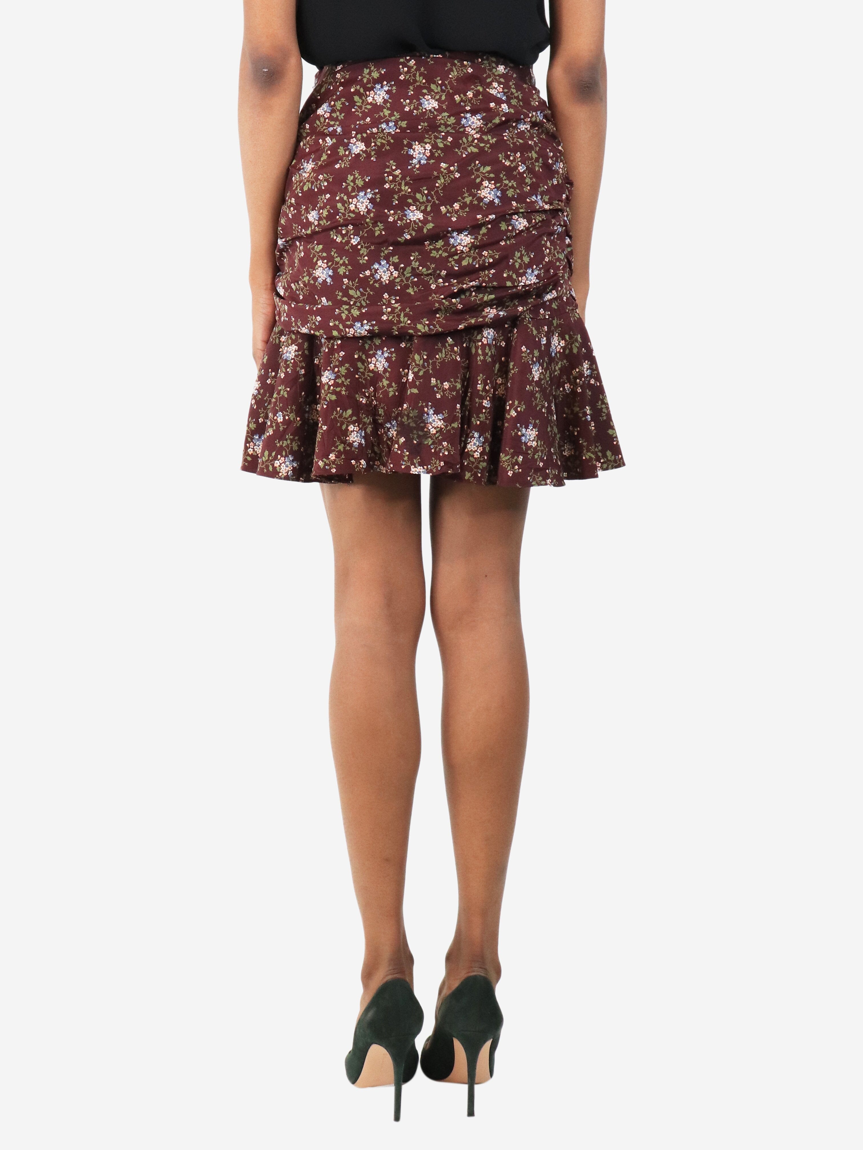 Plum ruched floral mini skirt - size UK 4 Skirts Veronica Beard 