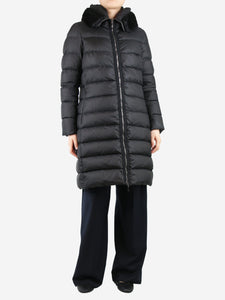 Moncler Black hooded long puffer coat - size UK 14