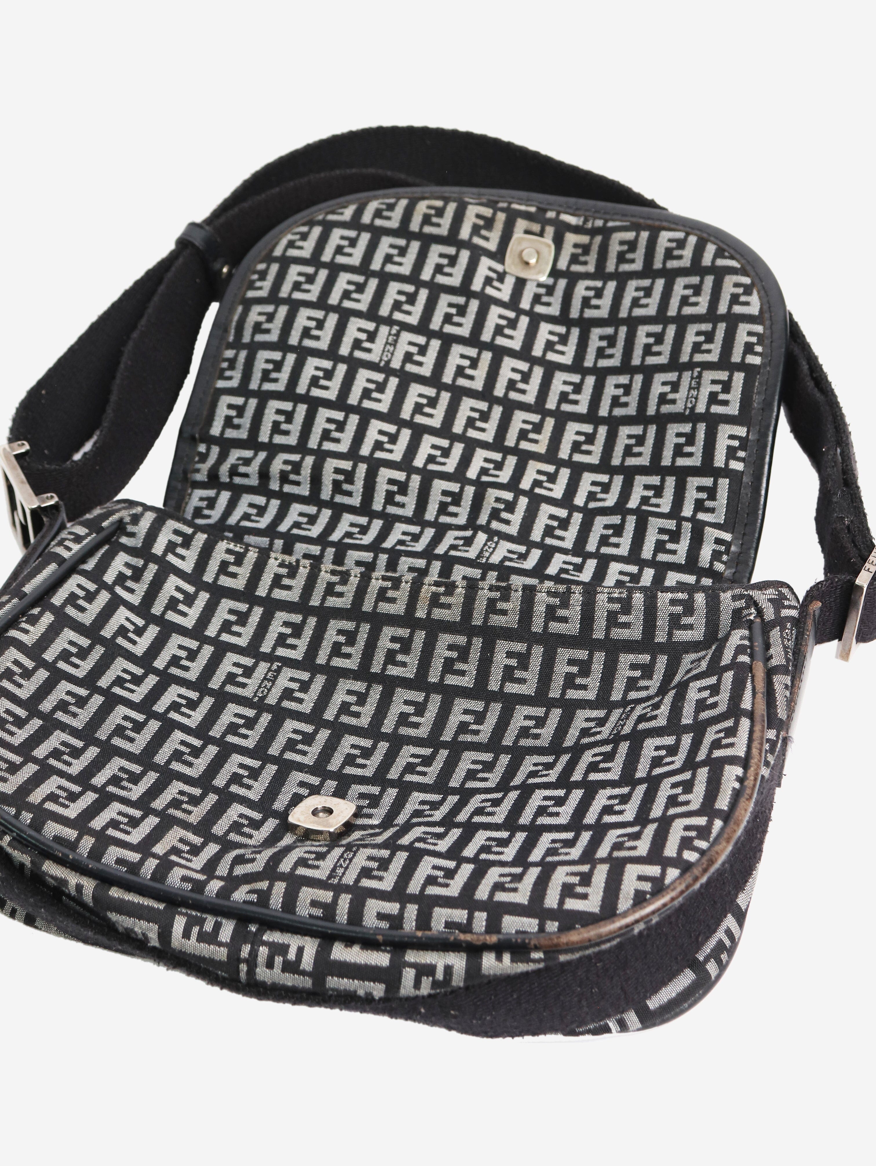 Black and grey Zucchino canvas shoulder bag Fendi 