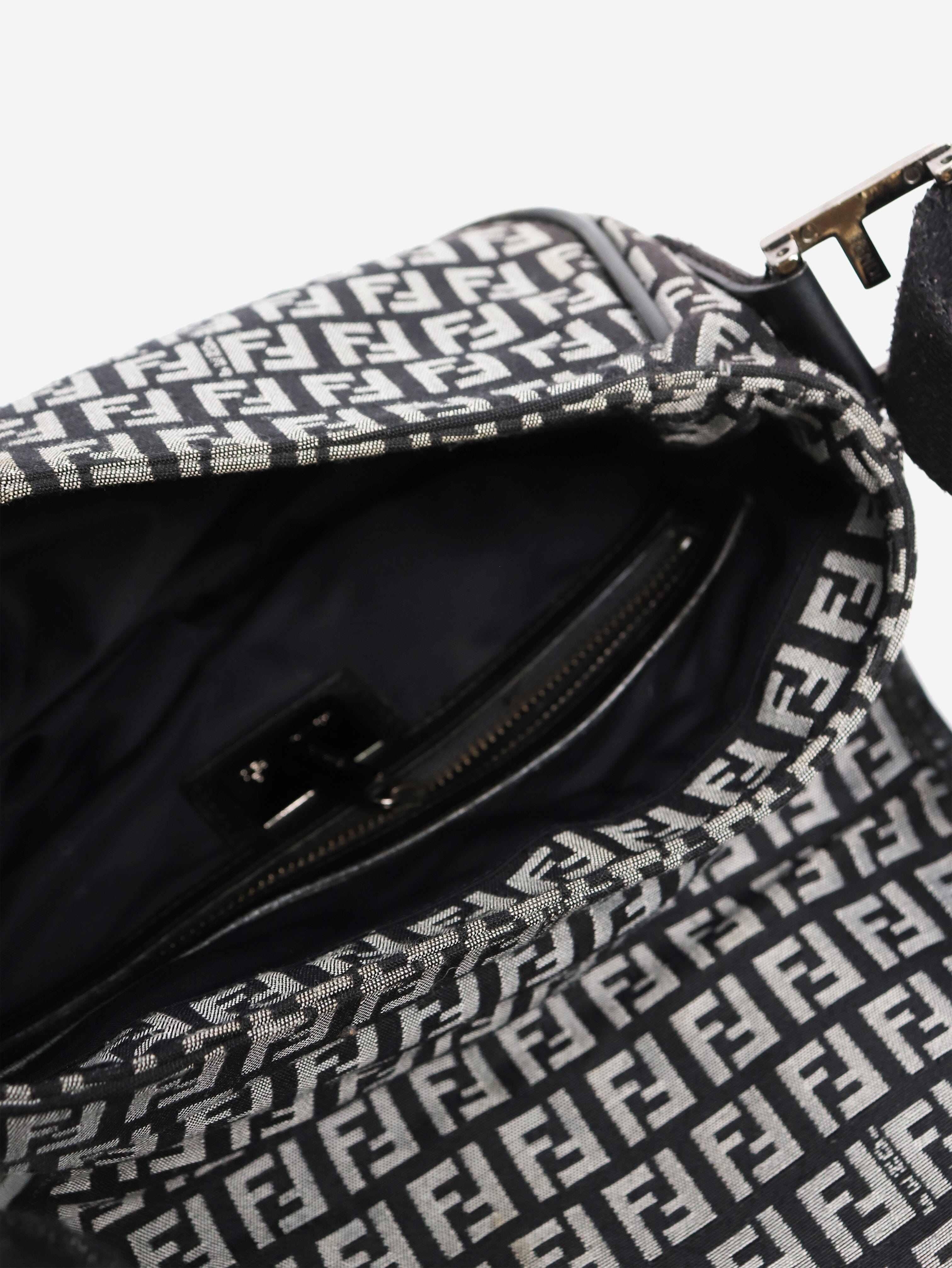 Black and grey Zucchino canvas shoulder bag Fendi 