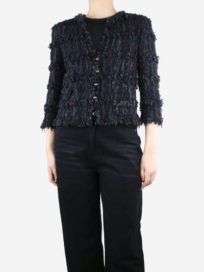 Black button-up textured frayed jacket - size UK 12 Coats & Jackets Chanel 