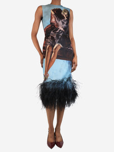 Prada Prada Blue printed ostrich feather sleeveless dress - size UK 6