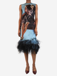 Prada Prada Blue printed ostrich feather sleeveless dress - size UK 6