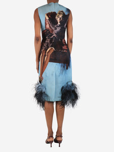Prada Prada Blue printed ostrich feather sleeveless dress - size UK 6