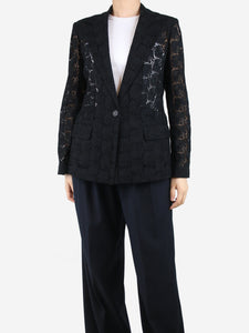 Oscar De La Renta Black singe-buttoned floral lace blazer - size UK 14