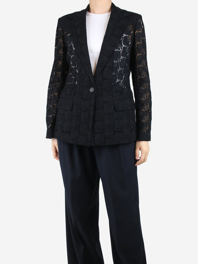 Black singe-buttoned floral lace blazer - size UK 14 Coats & Jackets Oscar De La Renta 