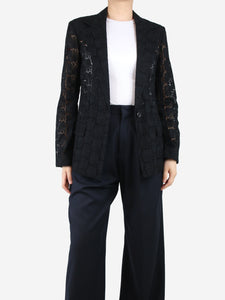 Oscar De La Renta Black singe-buttoned floral lace blazer - size UK 14