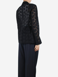 Oscar De La Renta Black singe-buttoned floral lace blazer - size UK 14