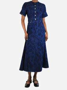 Erdem Blue denim floral printed midi dress - size UK 8