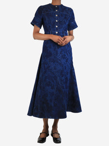 Erdem Blue denim floral printed midi dress - size UK 8