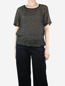 Saint Laurent Black sheer lurex polka dot top - size UK 14