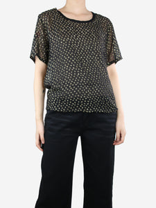 Saint Laurent Black sheer lurex polka dot top - size UK 14