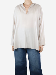 Lanvin Cream V-neckline distressed silk shirt - size UK 8