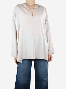 Lanvin Cream V-neckline distressed silk shirt - size UK 8
